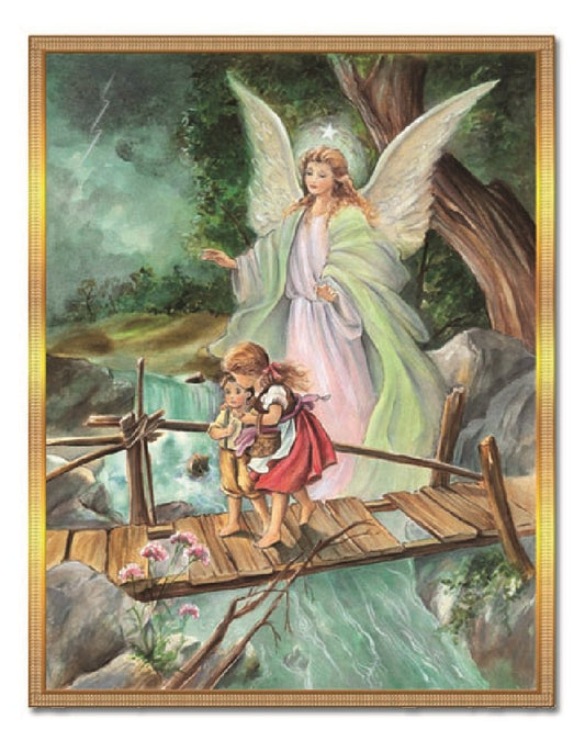 Guardian Angel With Children 8" x 10" Laminated Wall Plaque