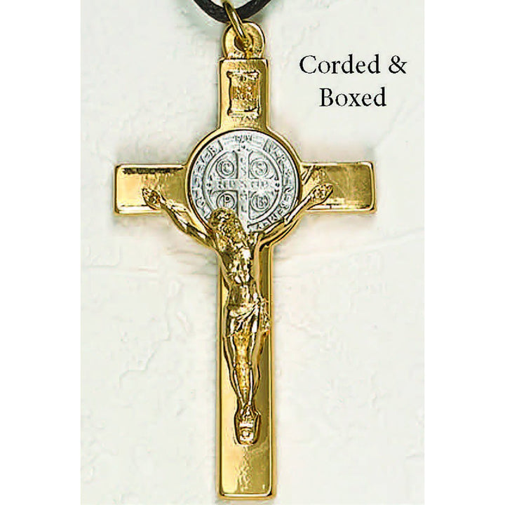 St. Benedict Two-Tone Classic Crucifix - 3" Cross on Cord