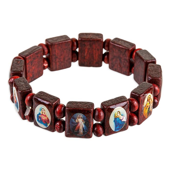 Wooden Bracelet with color images of Saints and Jesus