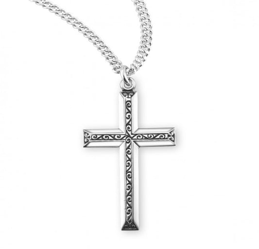 Sterling Silver Black Enameled Cross - Necklace (S1735BK)