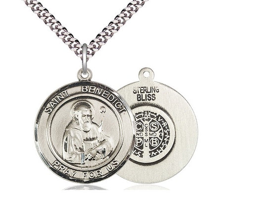 St. Benedict Round Medal with Jubilee Medal on Back, Sterling Silver  (2 Sizes)