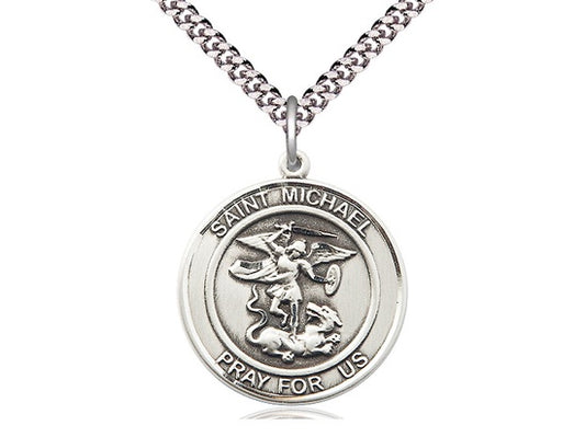 St. MIchael Sterling Silver Medal with 24" Rhodium Chain