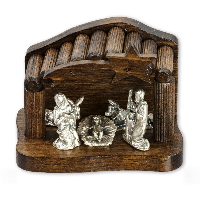 2 1/2" Wood Nativity with Metal Figurines
