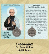 St. Maximilian Kolbe Holy card with medal - patron saint of Addictions