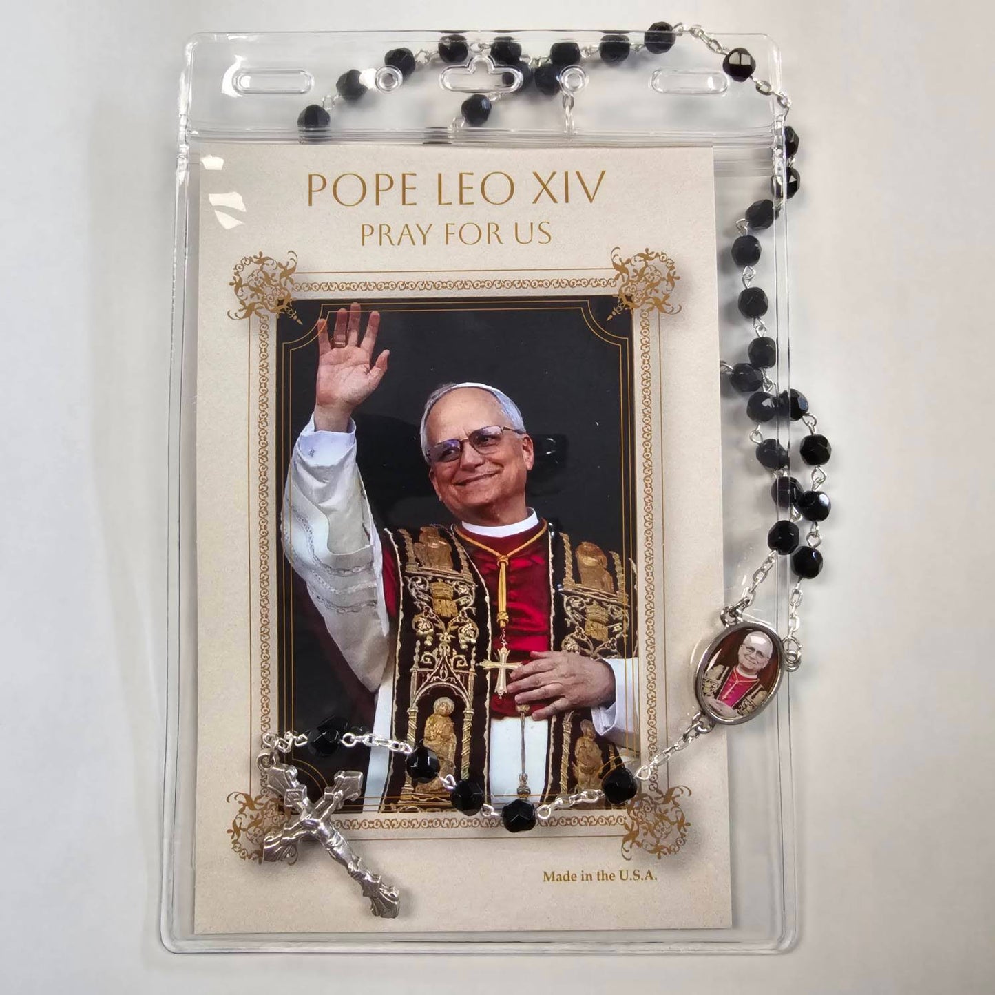 Pope Leo XIV Rosary with Prayer Card