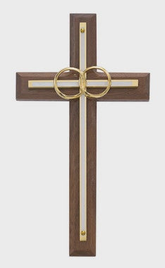 Walnut Wedding Cross With White Inlay