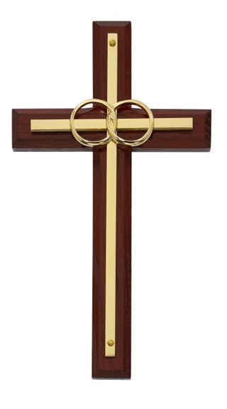 Wood Wedding Cross with Intertwined Rings