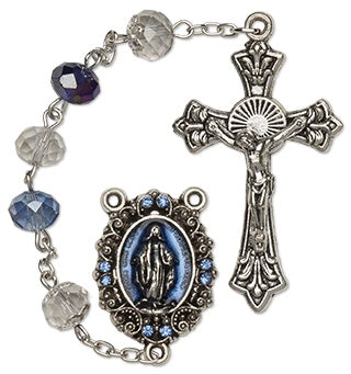 Sun Cut - White-Blue Glass Bead Rosary