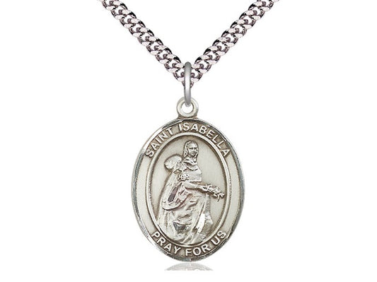 St. Isabella Of Portugal Sterling Silver Medal with Chain