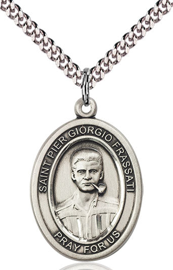 St. Pier Giorgio Frassati Sterling Silver Medal with Rhodium Chain