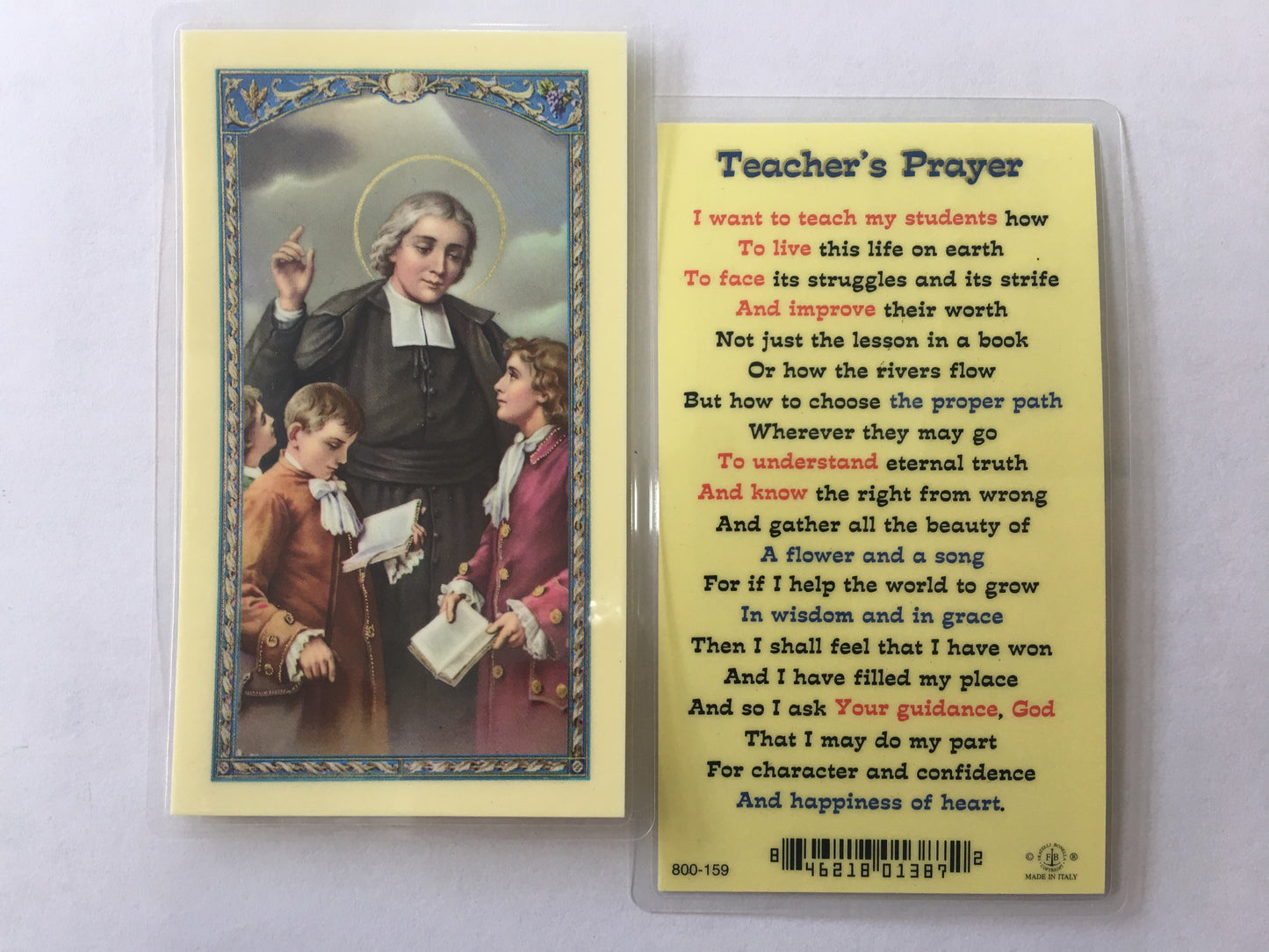 Teacher's Prayer - St. John Baptist de La Salle Holy Card