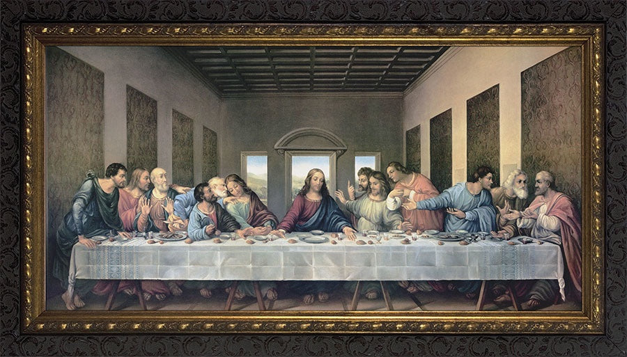 Last Supper by Da Vinci Restored Canvas - Ornate Dark Framed Art