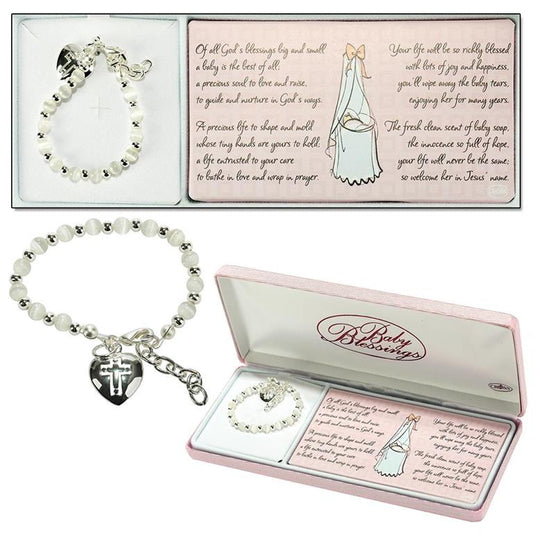 Baby Bracelet In White Or Pink And Silver Plate - Gift Boxed With Prayer