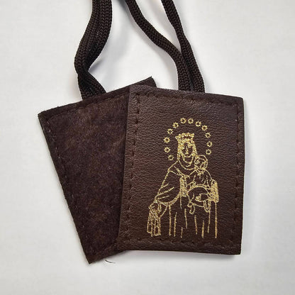 Our Lady of Mt. Carmel Premium Sheepskin Brown Scapular