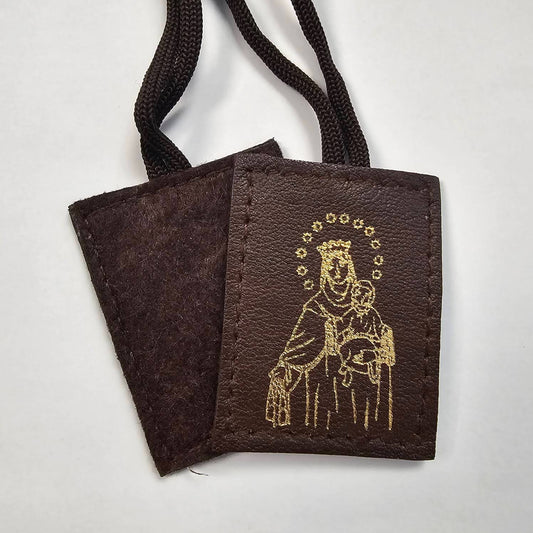 Our Lady of Mt. Carmel Premium Sheepskin Brown Scapular