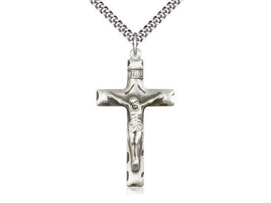 Crucifix Sterling Silver Medal with 24" Rhodium Chain