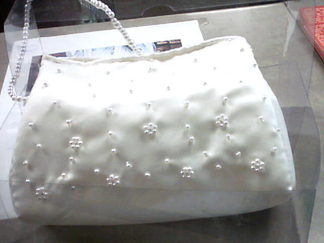 First Communion white satin beaded purse