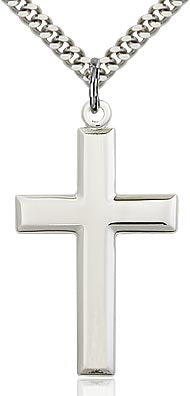 Sterling Silver polished cross with 24 inch stainless steel chain