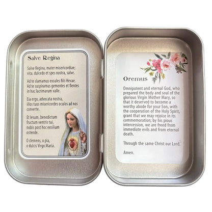 Wood Bead Rosary with Tin Prayer Case