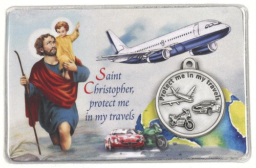 St. Christopher Traveler's Prayer Card  With Medal