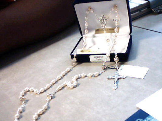 Pearl rosary with Our Father beads in Crystal April Rondelle with Bohemian Crystal