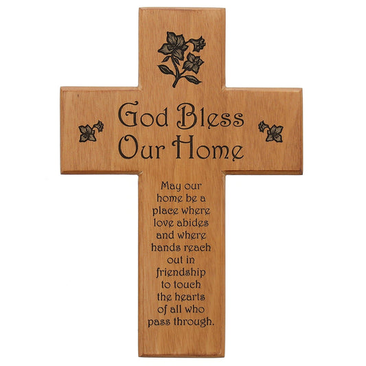 Mahogany God Bless Our Home "May Our Home Be a Place..." - 8" Wall Cross