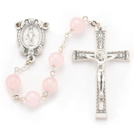 8mm Genuine Rose Quartz Stone Bead Rosary