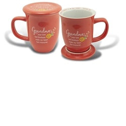 Grandma Coral Floral Mug And Coaster Set