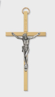 4" Brass Crucifix With Silver Corpus