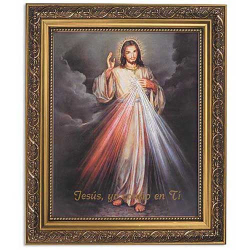 13" Divine Mercy Framed Picture In Spanish -Jesus Misericordioso