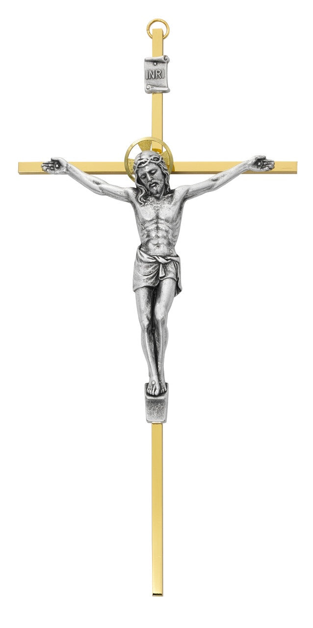 Two Tone Brass Crucifix - 10"