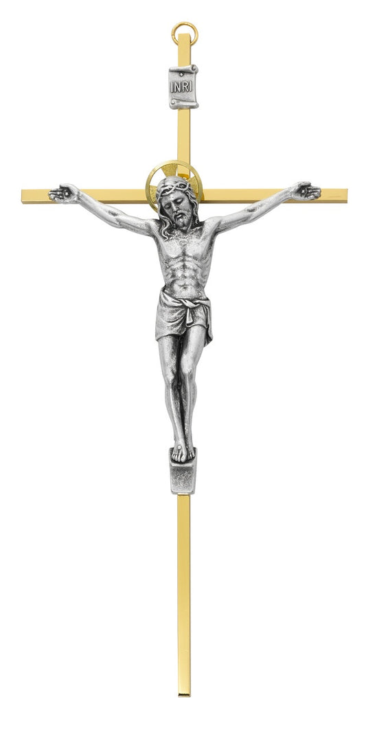 Two Tone Brass Crucifix - 10"