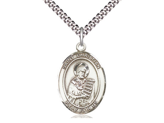 St. Christian Demosthenes sterling silver oval medal with chain