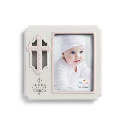 Jesus Loves Me Photo Frame, Pink or Blue