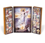 Way of the Cross standing triptych in natural wood - 846218015142