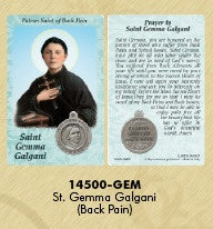 St. Gemma Galgani Holy card with medal - patron saint of Back pain