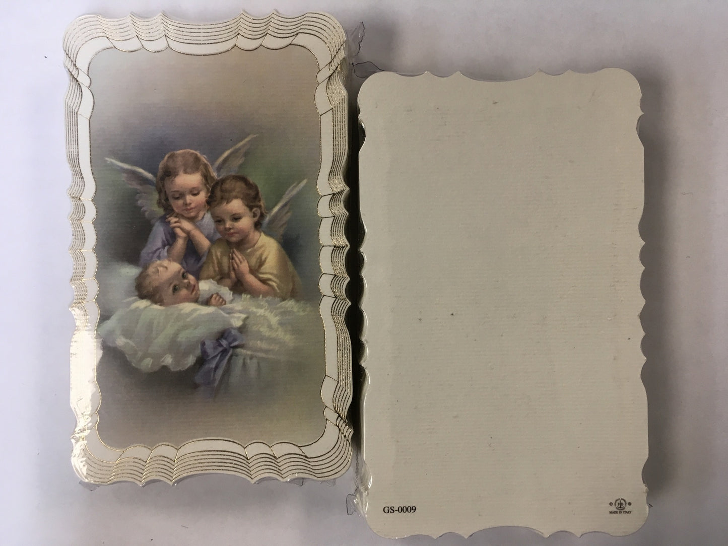 Guardian Angels with Baby - Blank Scalloped Edge Holy Card