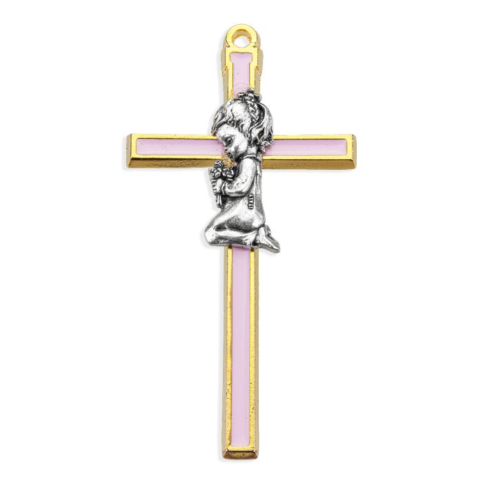 Enameled Cross with a Praying Child Figure (Boy/Girl Variants)