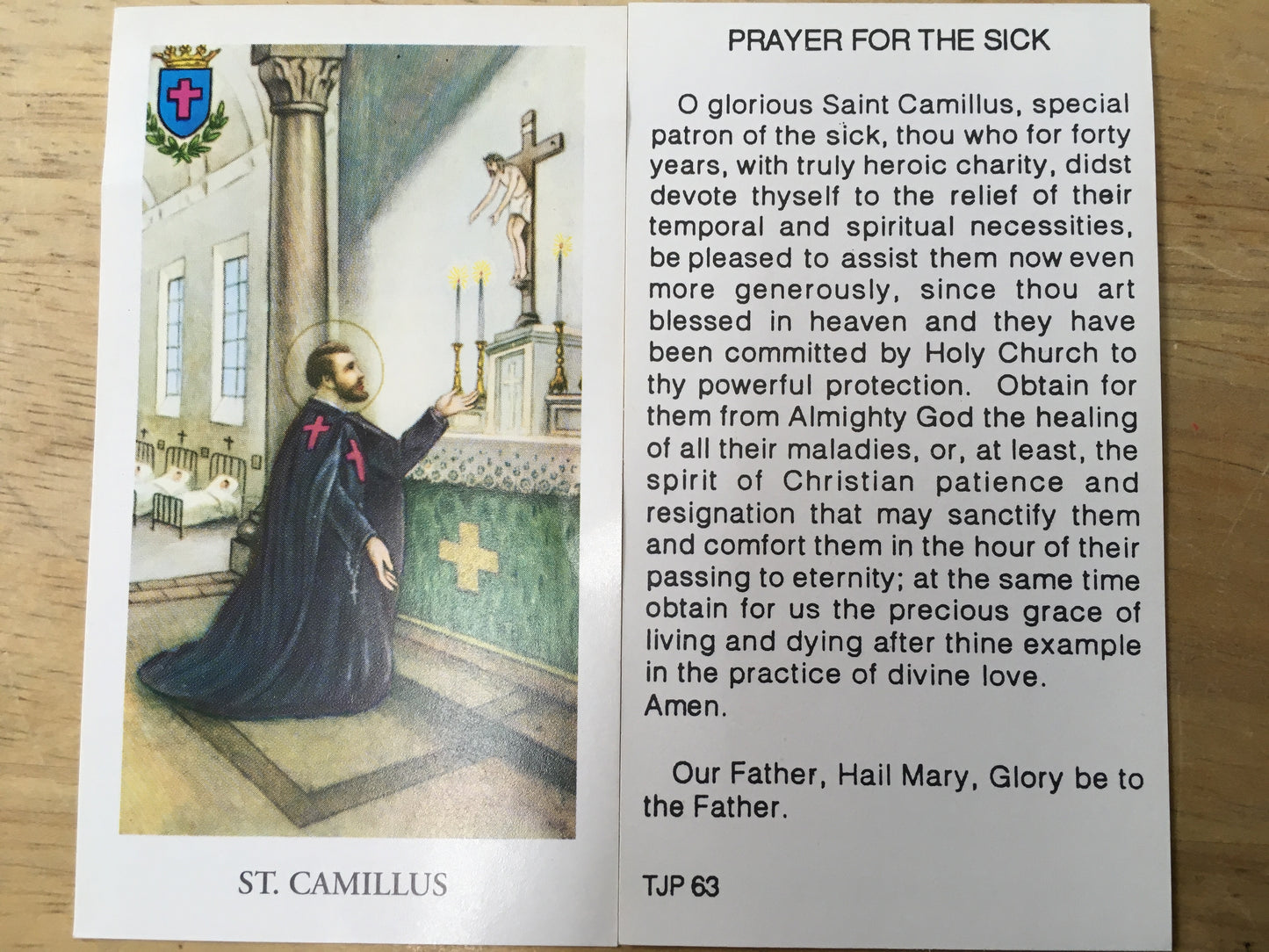 St. Camillus - Prayer for the Sick Holy Card (Limited)