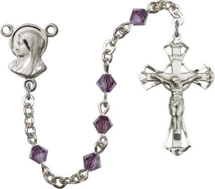 Rosary with Amethyst Swarovski beads and sterling silver rosary and crucifix