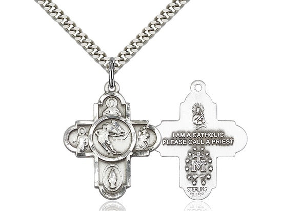 5 way Ice Hockey medal cross in sterling silver