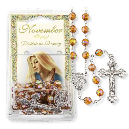 Birthstone Colored Rosaries, Acrylic Aurora Borealis Beads