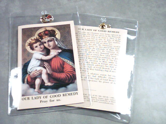 Our Lady of Good Remedy Prayer folder and pin