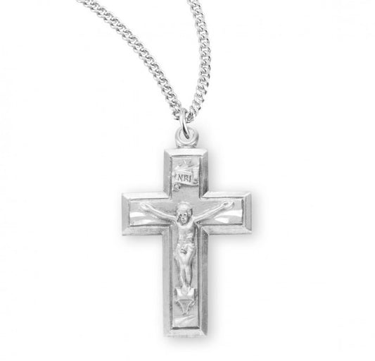 Sterling Silver Wide Crucifix - Necklace