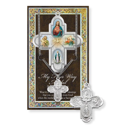 Four Way Cross Pewter Medal Necklace with Pamphlet - 24" Chain