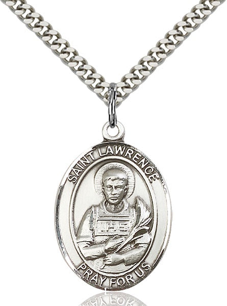 St. Lawrence Sterling Silver Medal with 20" Chain - Patron of Chefs and Comedians - Necklace