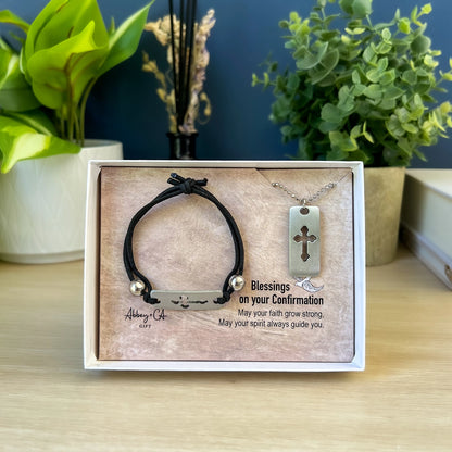 Confirmation Cross Bracelet and Tag Necklace Gift Set