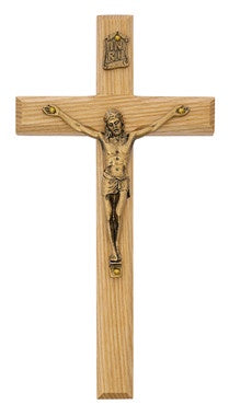 8" Oak Crucifix With Gold Tone Crucifix