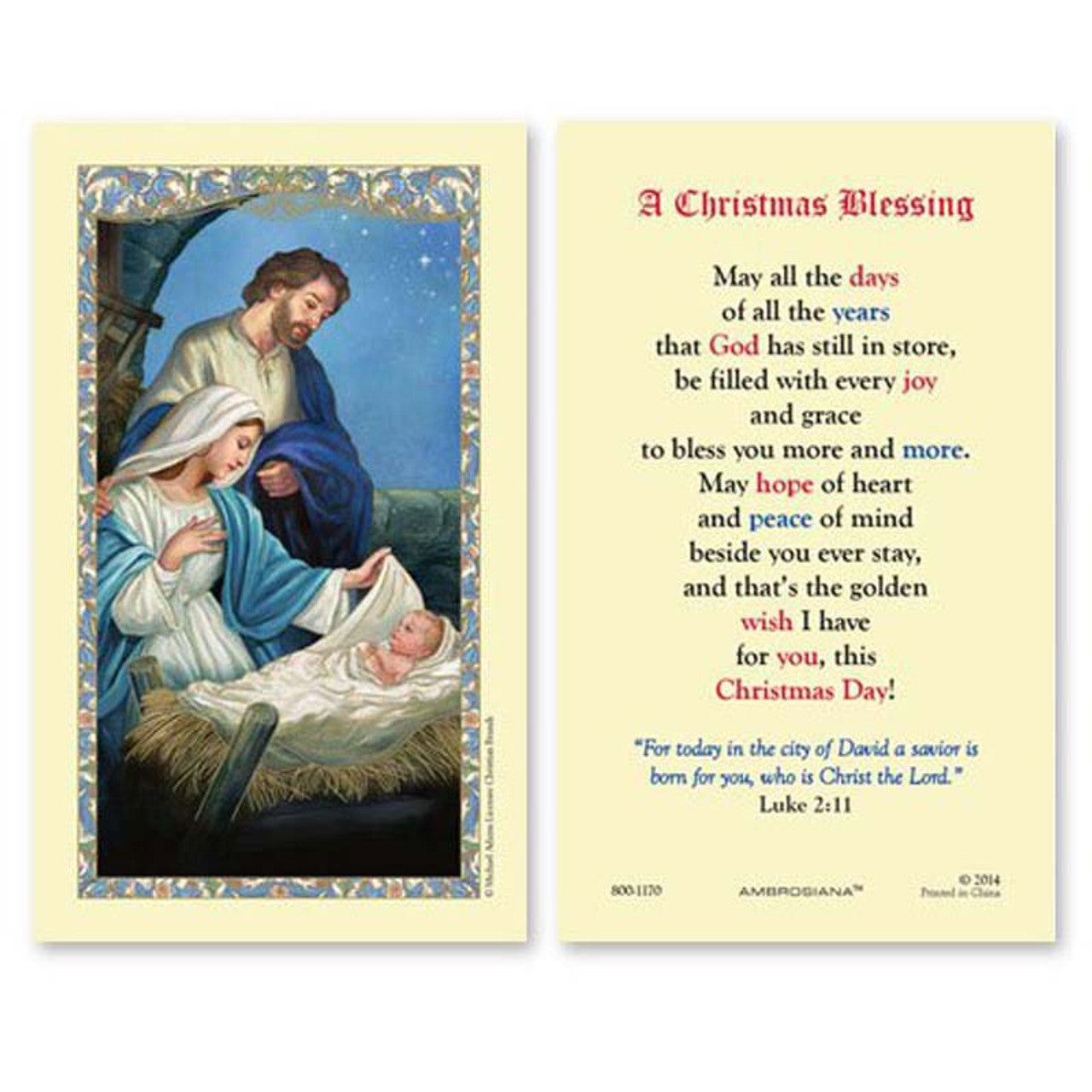 A Christmas Blessing - Nativity Holy Card