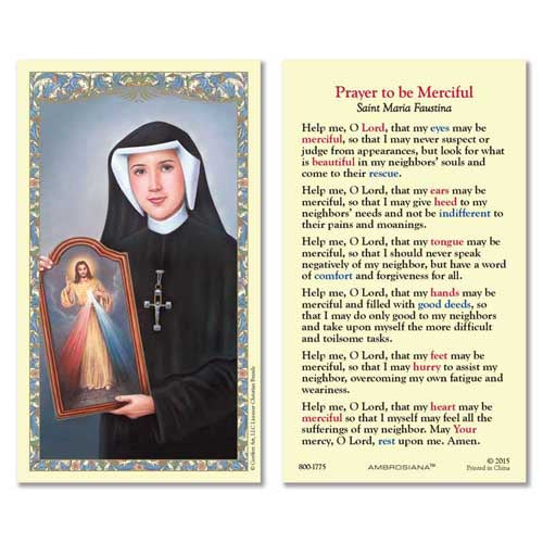 Prayer To Be Merciful Holy Card - Sr. Maria Faustina